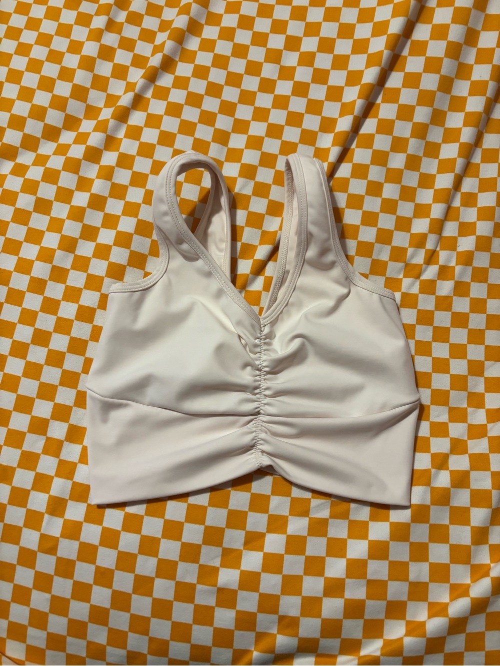 Ruched Front White Cropped Tank with Supportive Straps five the label